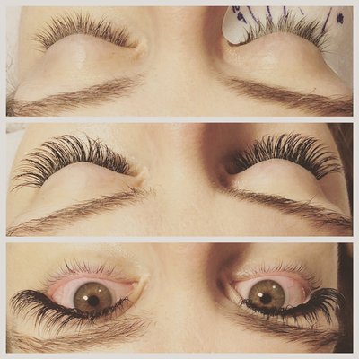 Dcurl classic set. *redness is from clients eyes being dry and irritated by contacts. Not from lash extensions*