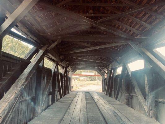 Inside the covered bridge