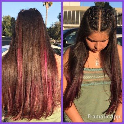 Few strands of pink color & braids