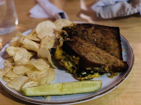 Grill cheese with spinach, mushrooms, garlic.