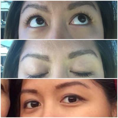 Top two = after eyelash extensions (long and fuller looking) bottom= before (so short & thin)