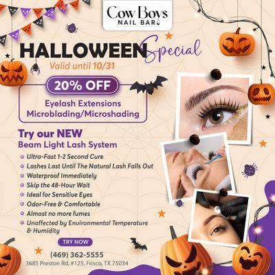 OCTOBER SAVINGS 
20% OFF Eyelash Extensions/Microblading/Microshading
Valid until 10/31
Experience a beauty transformation at Cow