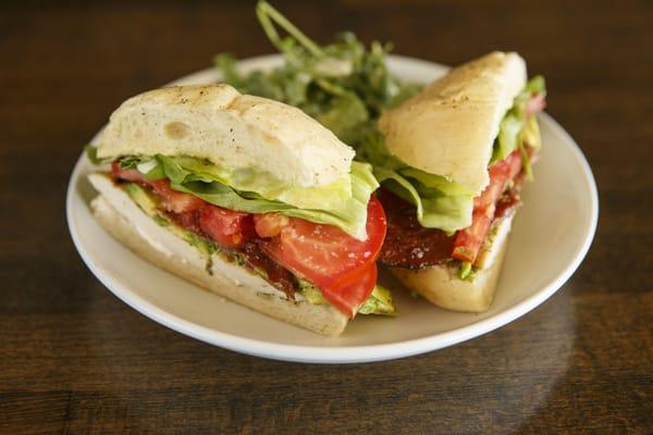 Wilde's chicken club sandwich, pancetta, avocado, lettuce, tomato