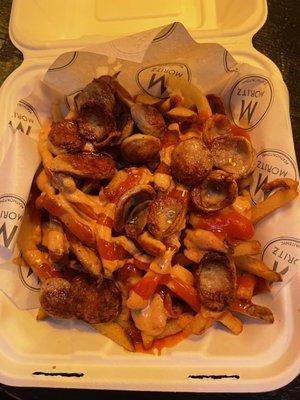 Loaded Fries with Brats (pork sausage)