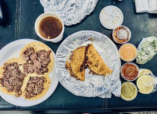 Tacos Darados Birria Chivo Tacos Cacheta, Cabeza, and Birria De Res