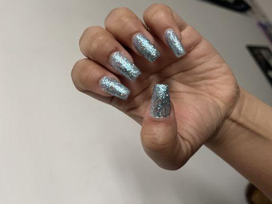 acrylic full set with glitter polish.