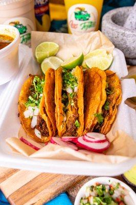 Birria is a wonderful traditional Mexican dish. Made with beef and includes cheese, onions & cilantro.