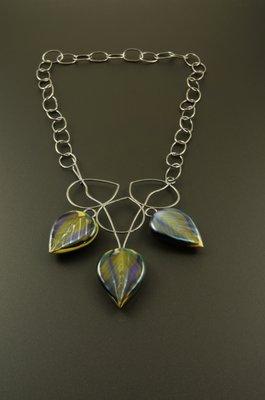 New England Fall Series: Art Glass Focals, handmade silver chain & focal elements.