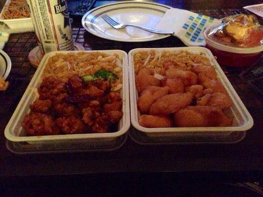 Without flash: general tso and sweet and sour chicken.