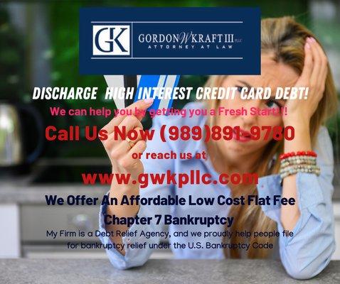 Looking to discharge your high interest credit card debt, Call (989) 891-9780 or  reach us at www.gwkpllc.com