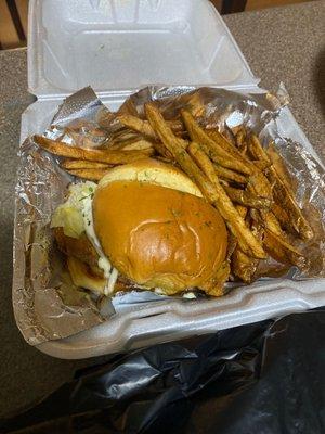 Crispy chicken sandwich n fries