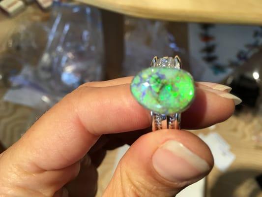 Striking fire in this opal ring. A gorgeous line of navajo opal jewelry has been laid throughout 2016 inventory.