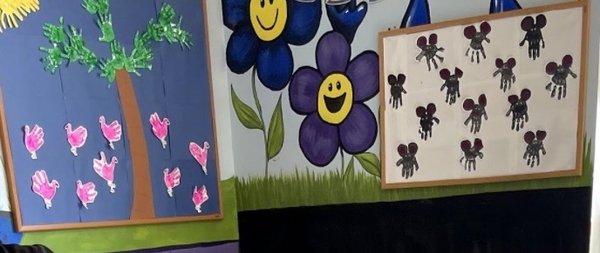 Some of the kids art work that they put up on every inch of the daycare; making the kids proud and making the space colorful and creative.