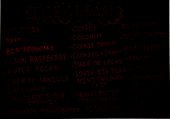 Ice cream menu