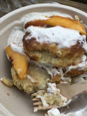 Peaches and cream biscuit - fresh made vanilla bean cream, fresh local peaches, to die for fresh buttery biscuits, need I say more?!