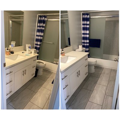 Before and After 2nd Bathroom thoroughly cleaned and sanitized.