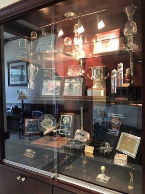 Trophy case display in clubhouse