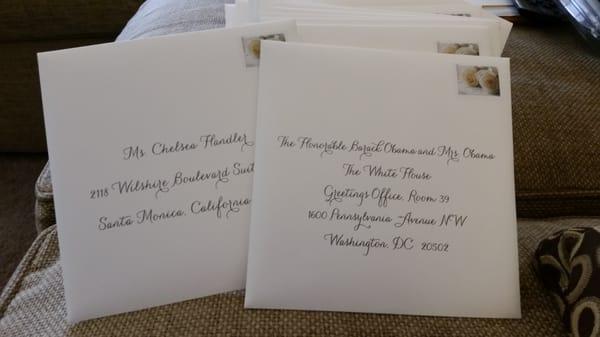 We gave her addresses and she printed the envelopes for us.