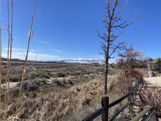 The dirt path and view of the mountains.