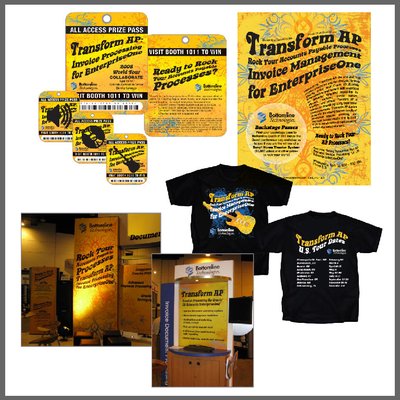 Trade show booth display, custom apparel & t-shirt design, magazine ad, email blast, Custom Badge/Promotion Material