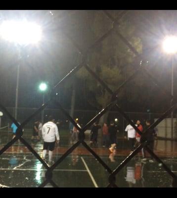 "Indoor" soccer in the rain