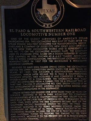 Plaque for the train in the visitor center.