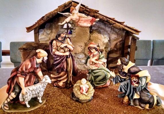 The Nativity scene on the altar during Advent.