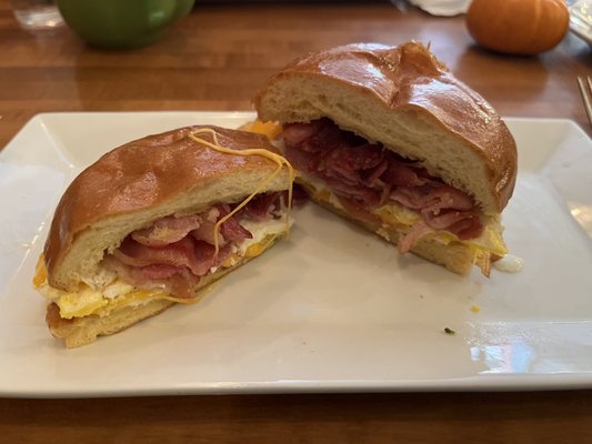 Bacon egg and cheese on a brioche roll ($8) - delicious!