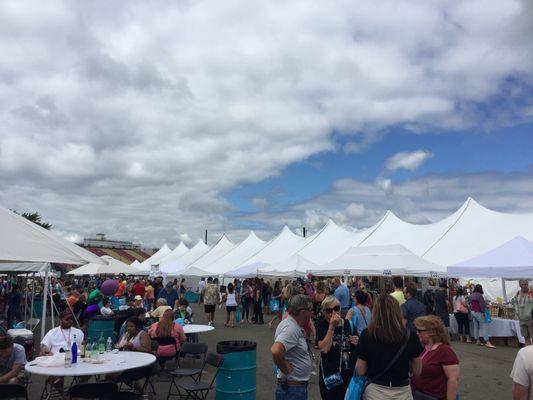 Tables outside of the wine tents.