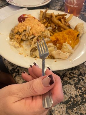 Stuffed haddock with fries and sweet potato