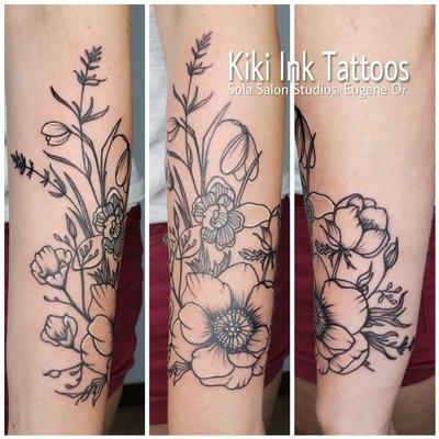 Timeless botanical custom design beginning to a clients lower sleeve.