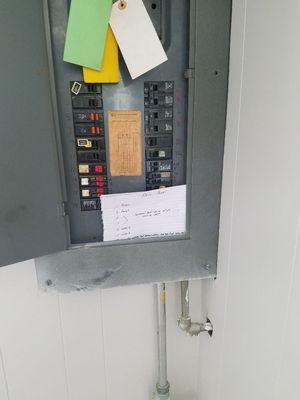 labeling the circuit breakers in an old box.