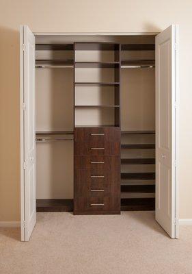 Guest Closet in Chocolate wood grain color with full extension drawers