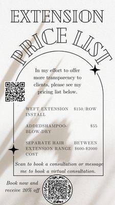 Hair extensions prices