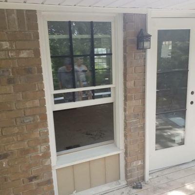 Window and door installed in place of chimney.