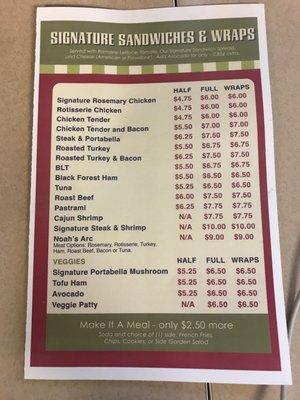 Takeout menu