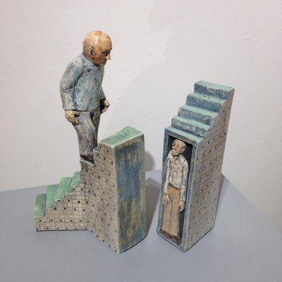 "Interrupted Stairs", Clay sculpture by Marilyn Andrews.