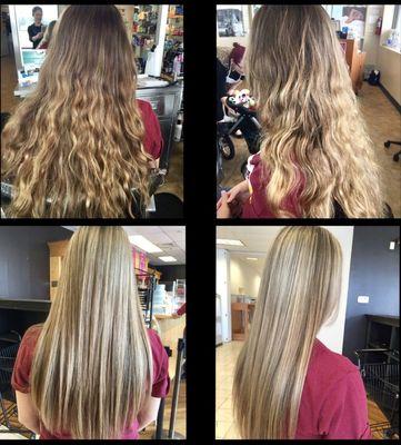 Multidimensional highlights and long layered haircut by Kim