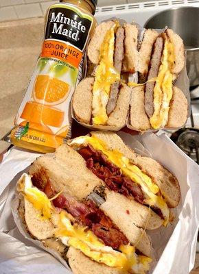 Bacon egg and cheese, sausage egg and cheese