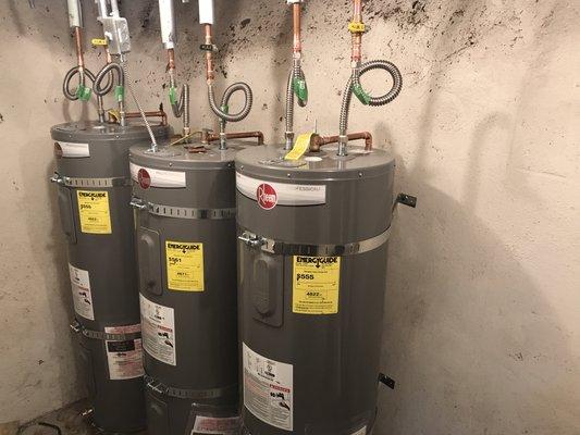 Three Rheem electric water heaters we installed on Kansas St.