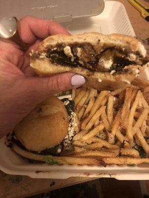 Veggie slider and Fries.