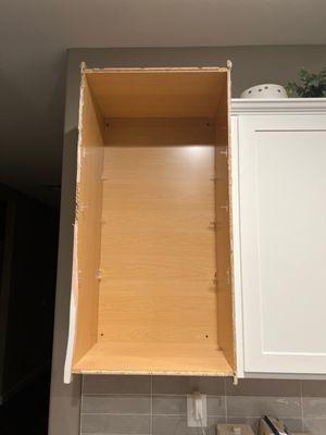 The builders cabinet company did this to my kitchen cabinet and refuses to fix it.