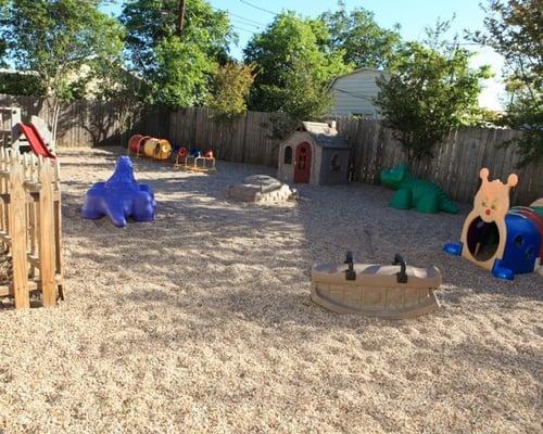 We have 3 large outdoor playgrounds. Here is one of them.