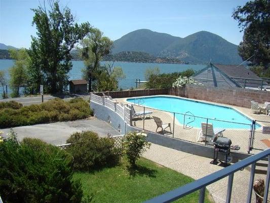 from Veranda view of pool, lake, and Mt. Konocti