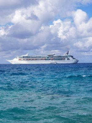 View of the ship from Coco Cay