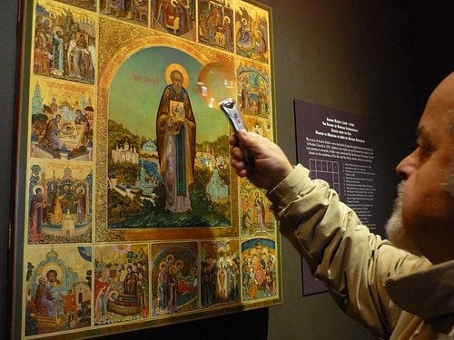 The museum provides magnifying glasses so you can get a really close-up look at the detailed iconographic work.