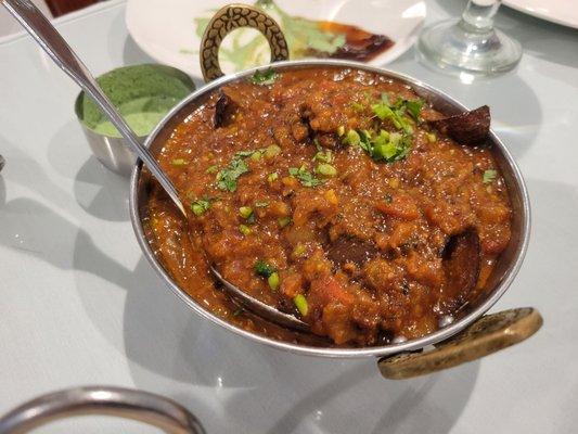 Khatta Meetha Baingan is a baby eggplant dish $15