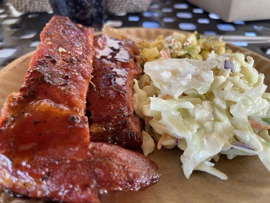 Bbq ribs, Cole slaw and street corn.