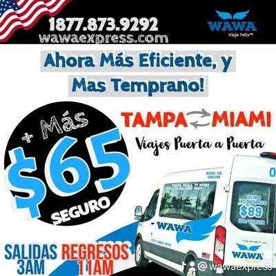 Lo recogemos en la.puerta y lo llevamos directo a su destino!  Viaje y lleve.su equipaje.  
Tampa Miami Miami Tampa DIRECTO