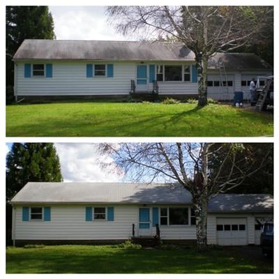 This roof was restored to like new in a matter of hours. Years of Algae and dirt removed with NO pressure.